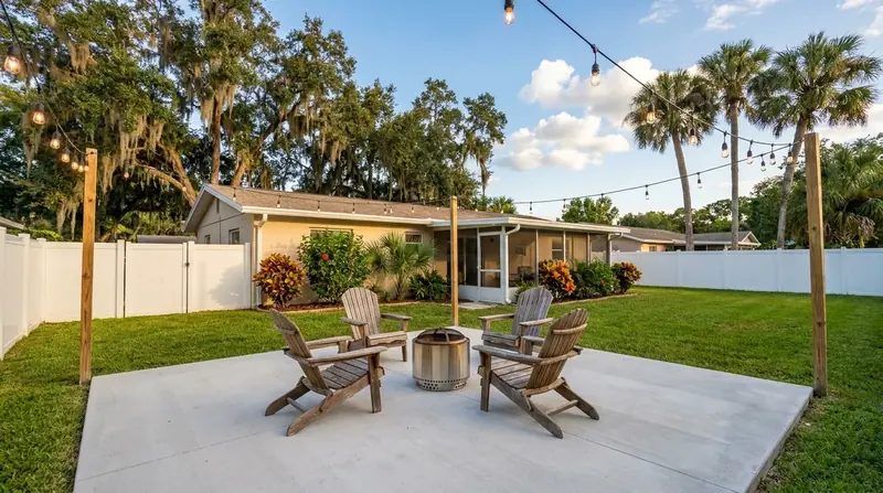 Patio with firepit area in Port Orange, FL