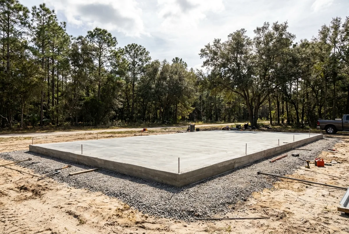 Metal building concrete pad in Volusia County