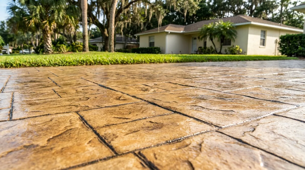 Ashlar slate stamped concrete patio in Port Orange, FL