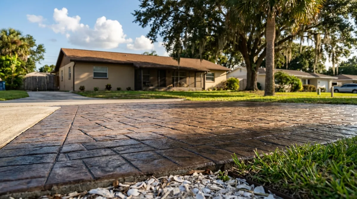 Cobblestone stamped concrete driveway in Port Orange, FL
